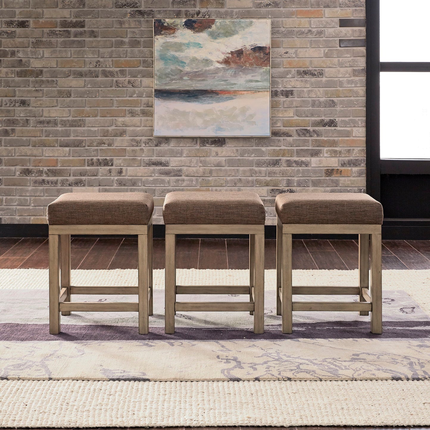Sun Valley - 3 Piece Upholstered Console Stools Set - Light Brown