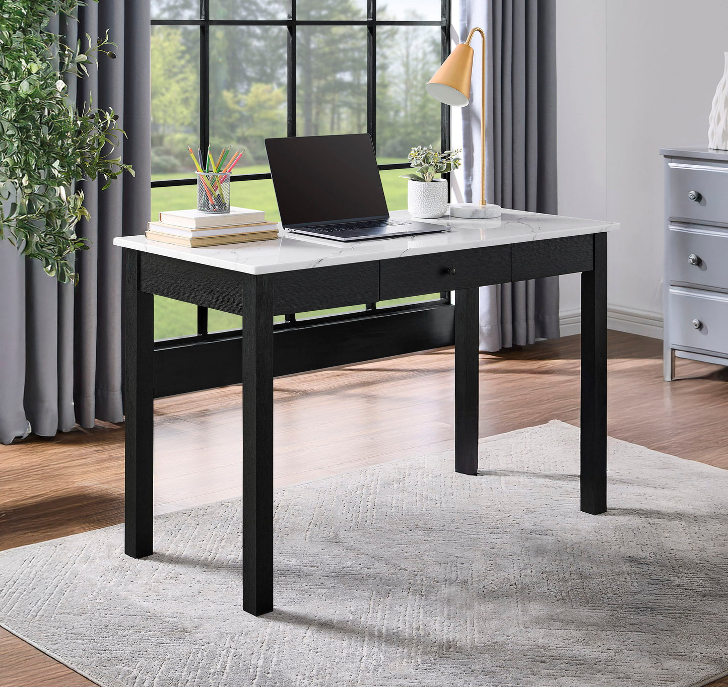 Rylee - Faux Marble Desk - Black / White