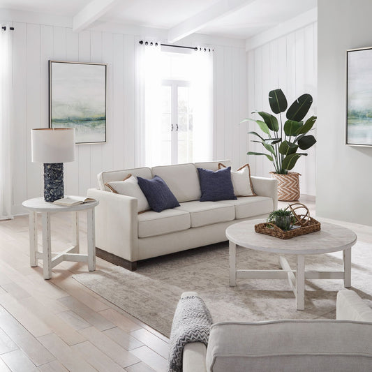 Backroads - 3 Piece Table Set (Round Cocktail Table & 2 Round End Tables) - Parchment Brown & Weathered White