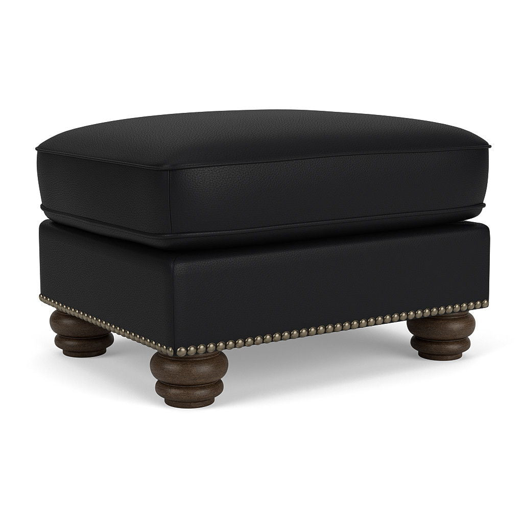 Bexley - Leather Ottoman, Nailhead Trim - Black