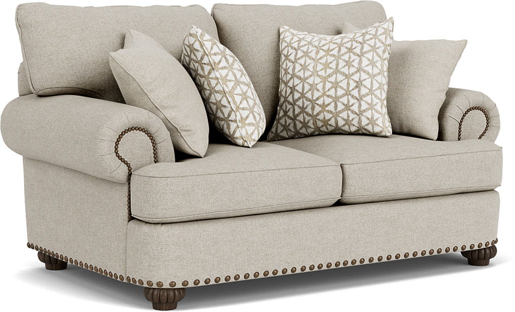 Patterson - Loveseat, Nailhead Trim - Light Gray