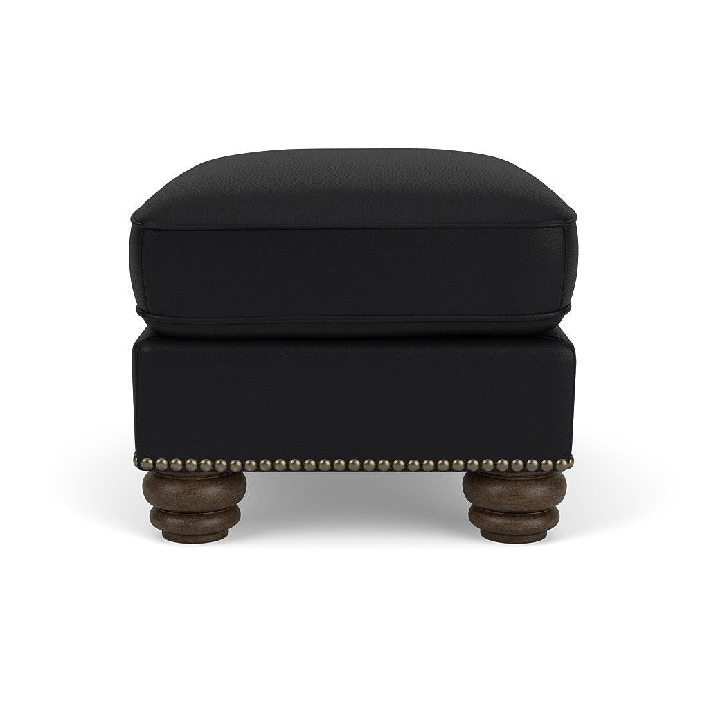 Bexley - Leather Ottoman, Nailhead Trim - Black