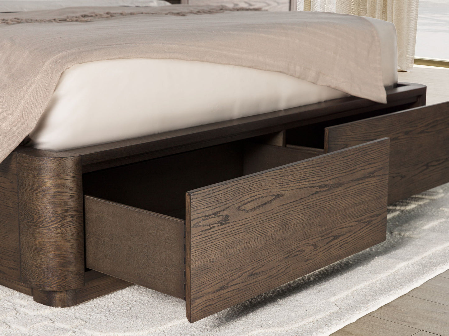 Athens - Queen Upholstered Storage Bed - Brown / Milk