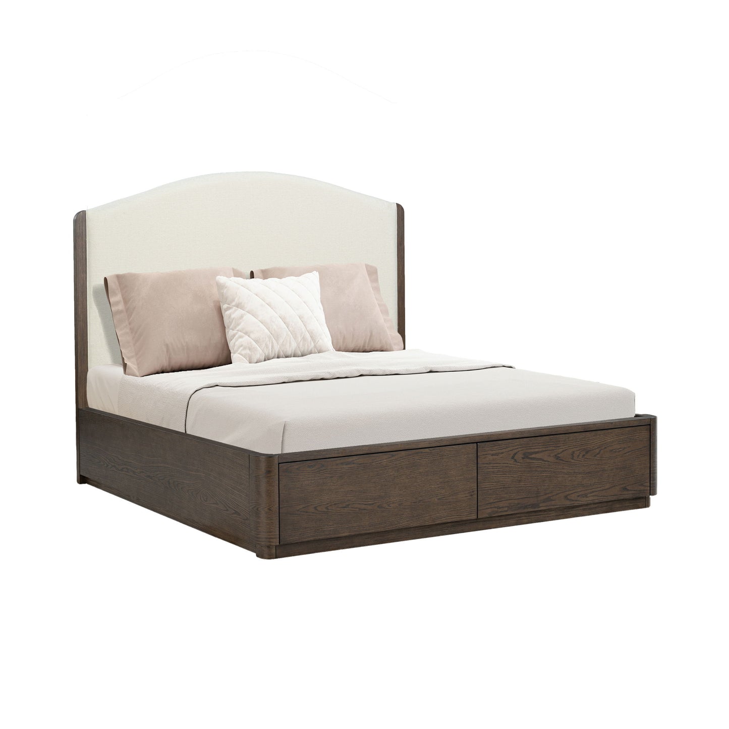 Athens - Queen Upholstered Storage Bed - Brown / Milk