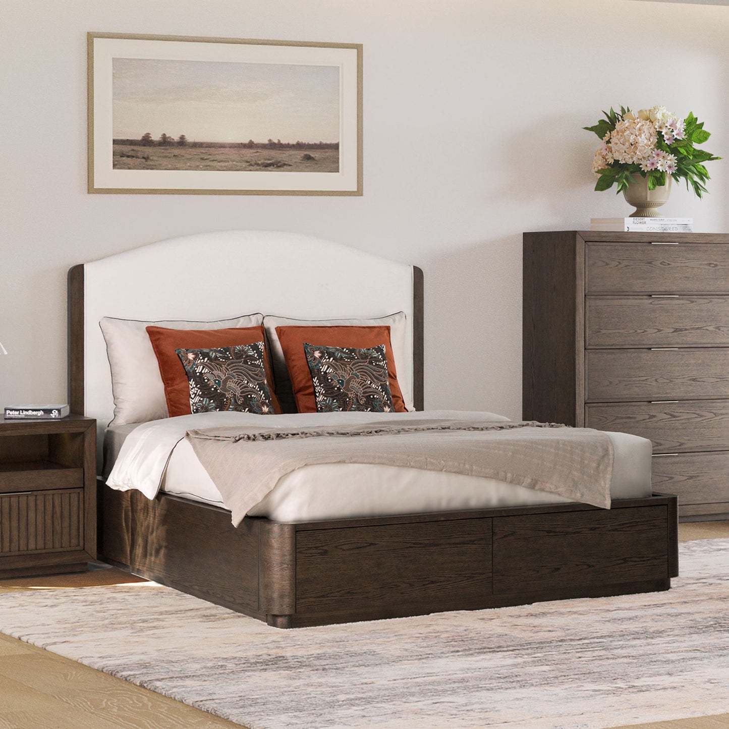 Athens - Queen Upholstered Storage Bed - Brown / Milk