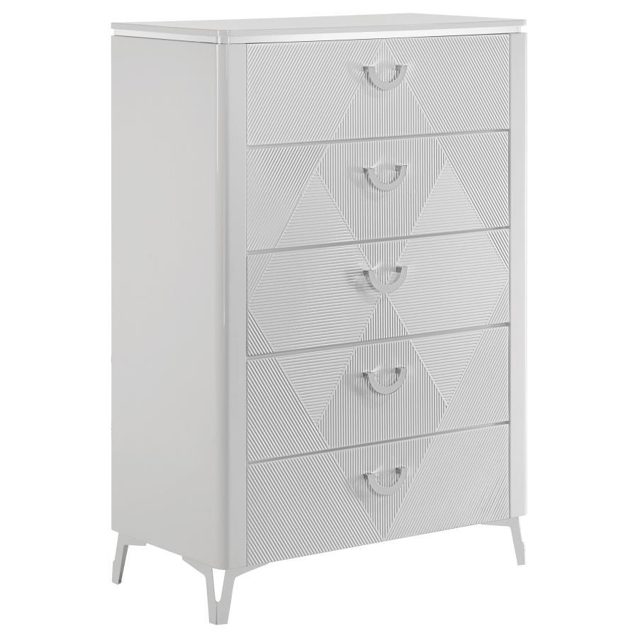 Cassia - 5-Drawer Bedroom Chest Of Drawers - White High Gloss