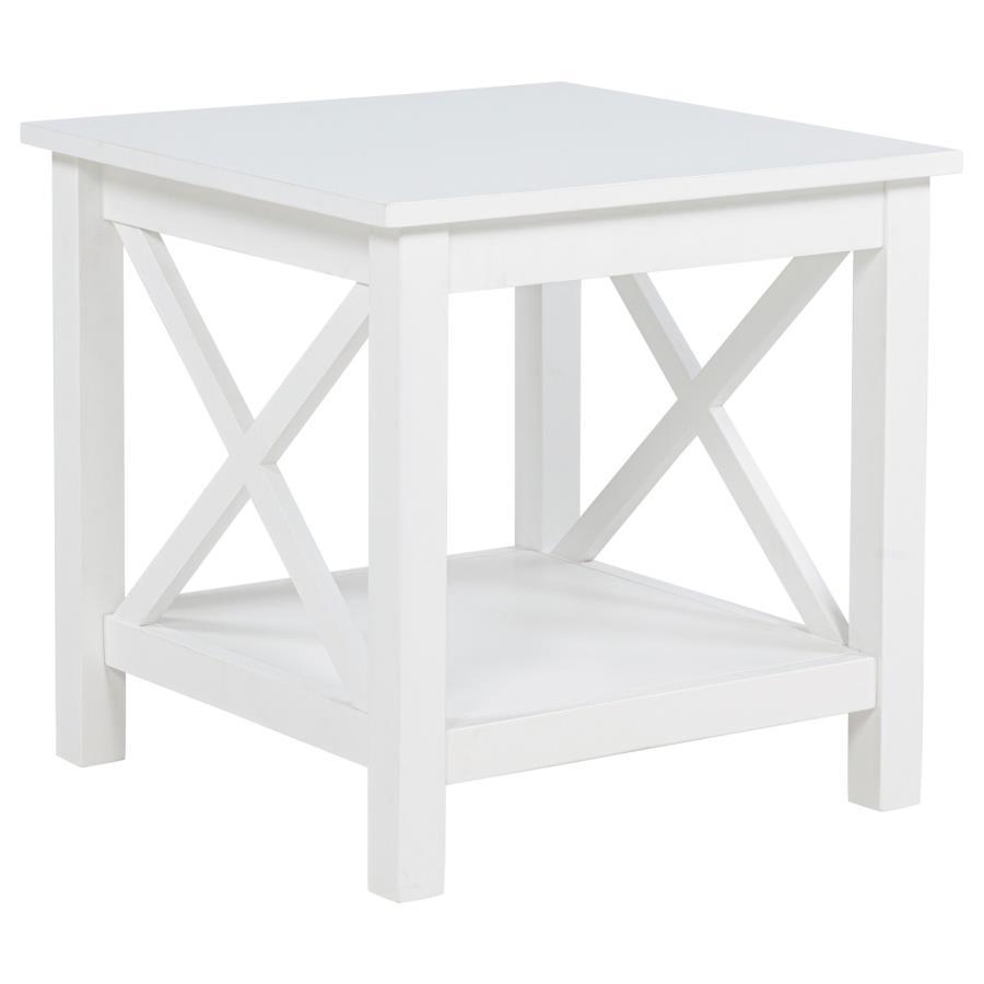 Skyview - Square Pine Wood Side End Table With Shelf - White
