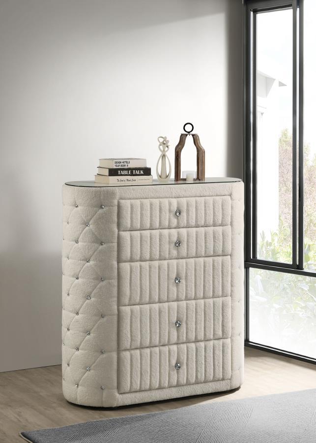 Sonya - 5-Drawer Upholstered Bedroom Chest Of Drawers - Ivory