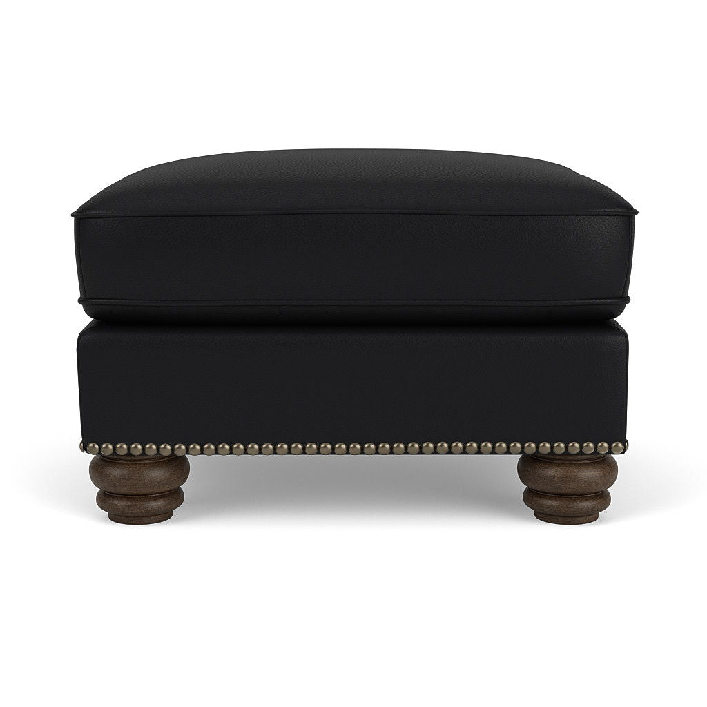 Bexley - Leather Ottoman, Nailhead Trim - Black