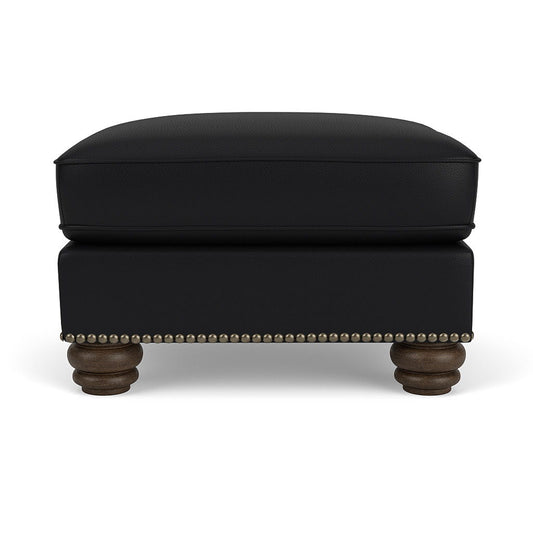 Bexley - Leather Ottoman, Nailhead Trim - Black